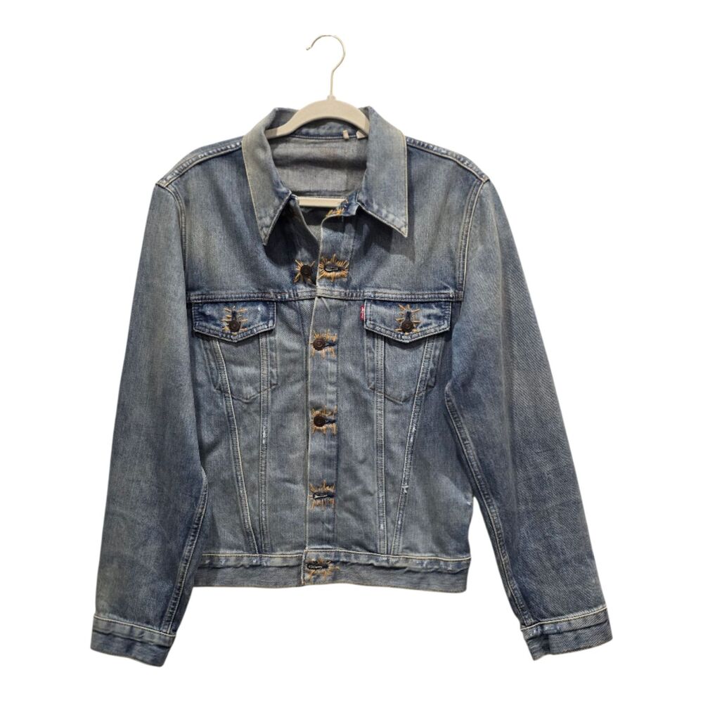 Levi’s Upcycled Denim Jacket S/M – Hand-Embroidered Distressed Vintage Style